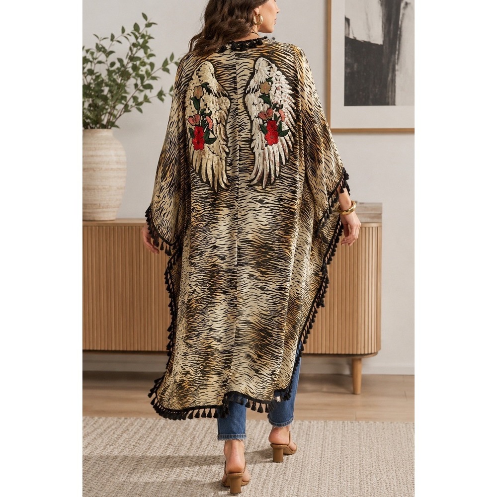 Meet Me In Miami Angel Wings Kimono Duster Sz S/M/L Boho Chiffon Kaftan Cover Up